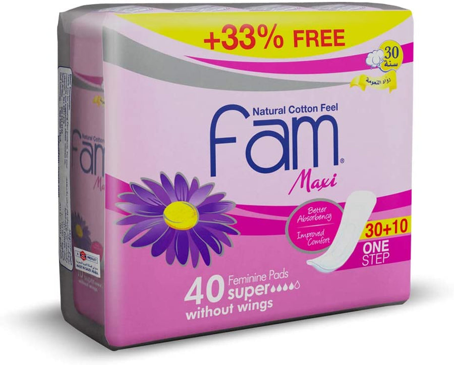 Servilletas sanitarias Fam Maxi de algodón suave, 40 compresas