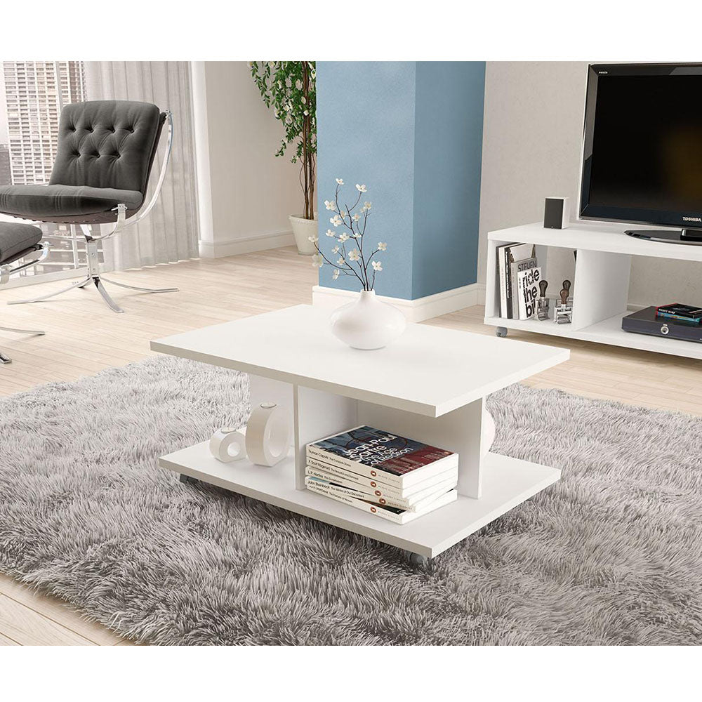 Modern center coffee table for living rooms and homes, white color