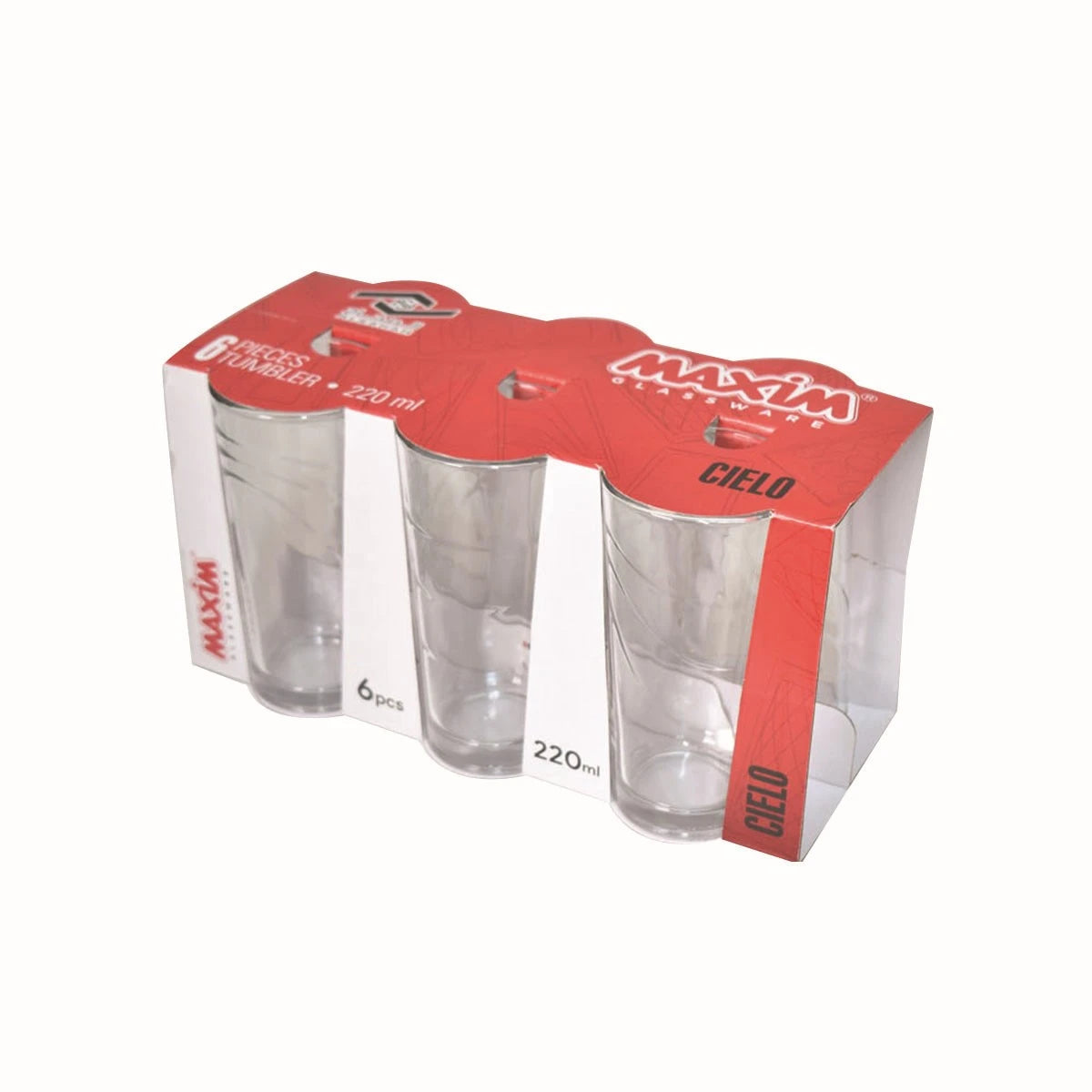 طقم كاسات زجاج شفاف 6 قطعة 220 مل