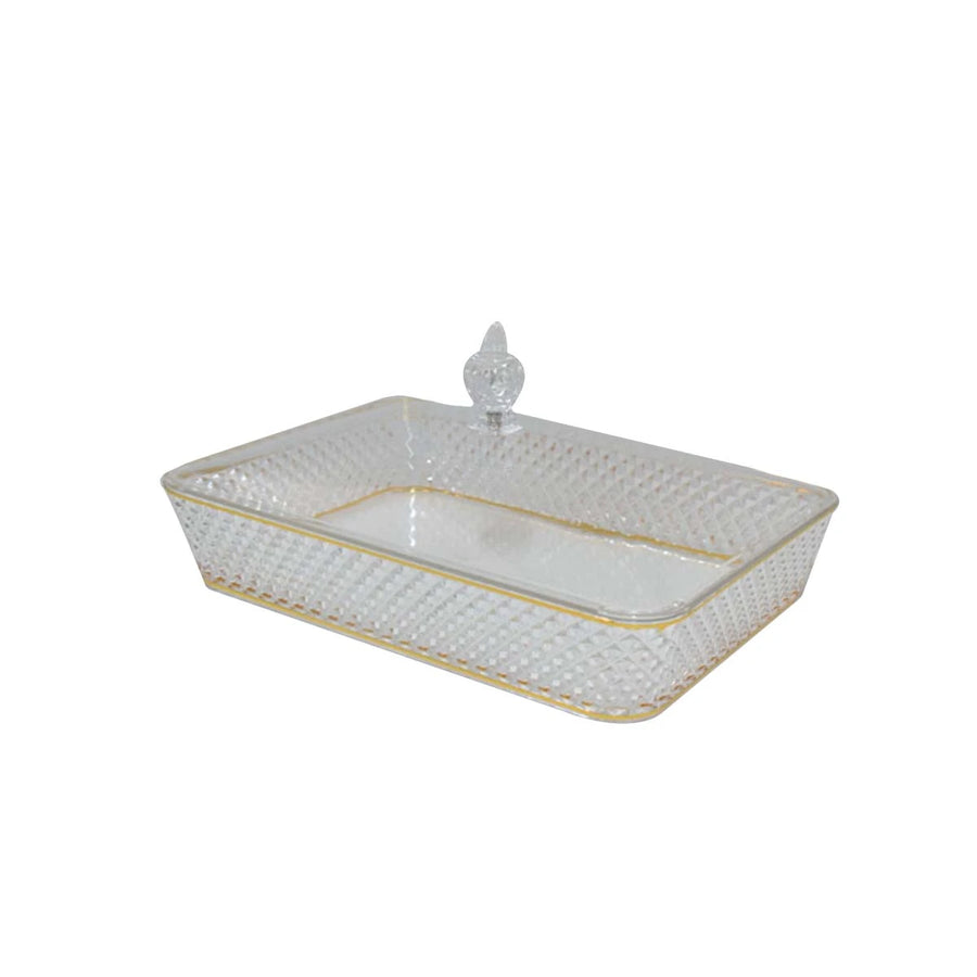 صينية تقديم اكريليك مستطيل شفاف ذهبي 40 × 27 × 7 سم 6004097