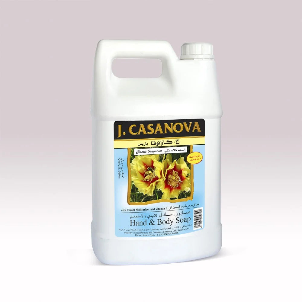 C. Savon liquide Casanova pour mains et douche, parfum classique, 1 gallon