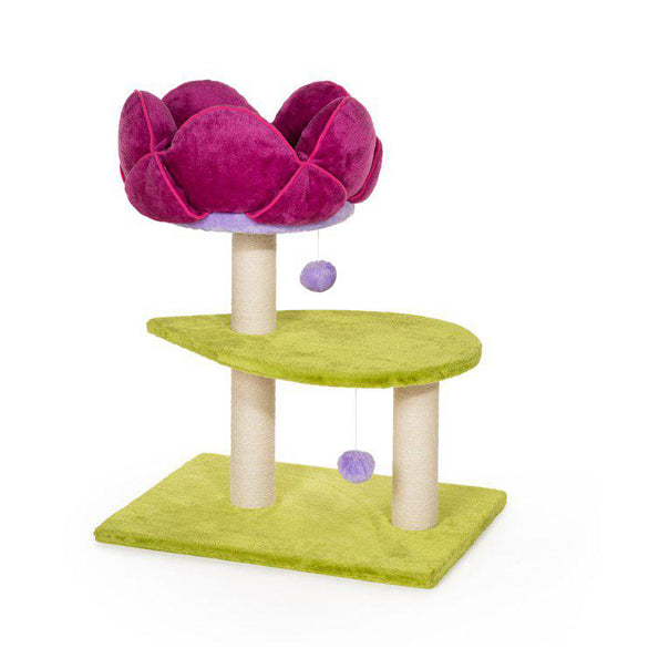 Prevo bed in the shape of a flower and a scratcher - height 72 cm, green and dark pink