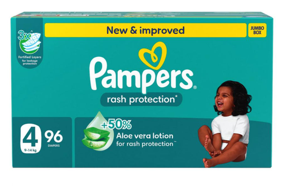 بامبرز حفاضات للاطفال بشريط لاصق للحماية من الطفح الجلدي مقاس 4 صندوق الجامبو 96 حفاضة