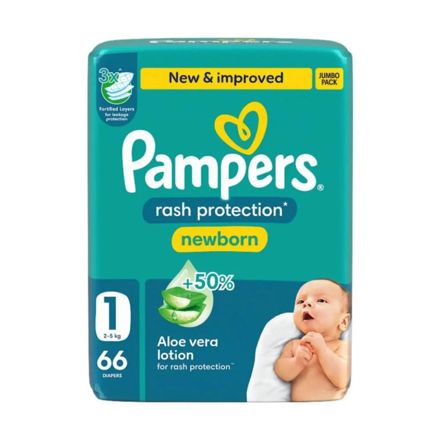 بامبرز حفاضات للاطفال بشريط لاصق للحماية من الطفح الجلدي مقاس 1 عبوة جامبو 66 حفاضة