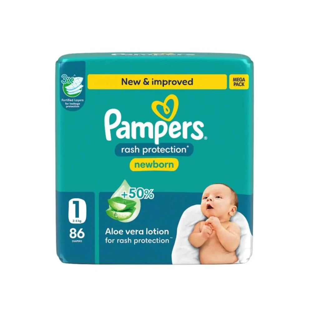 بامبرز حفاضات للاطفال بشريط لاصق للحماية من الطفح الجلدي مقاس 1 العبوة الكبيرة 86 حفاضة