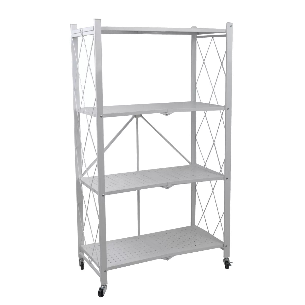 رف تخزين معدني بعجلات قابل للطي 4 دور ابيض FM6004958