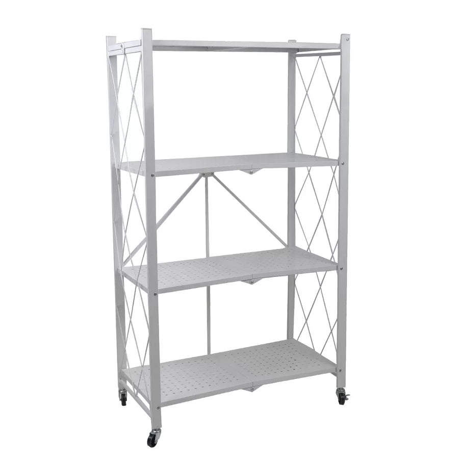 رف تخزين معدني بعجلات قابل للطي 4 دور ابيض FM6004958