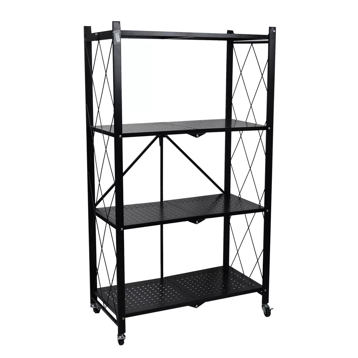 رف تخزين معدني بعجلات قابل للطي 4 دور اسود