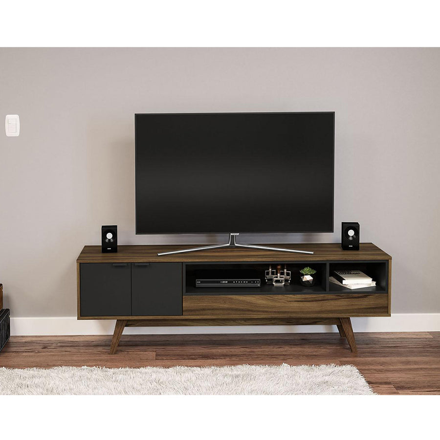 طاولة تلفزيون  65" بوصة مع ادراج وارفف لغرف المعيشة والمنزل لون بني مع اسود