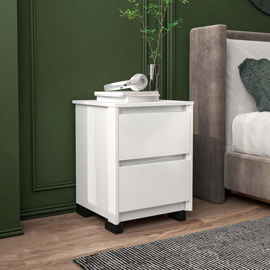 خزانة خشب لغرفة المعيشة عدد 2 ادراج لون ابيض بوليتورنو