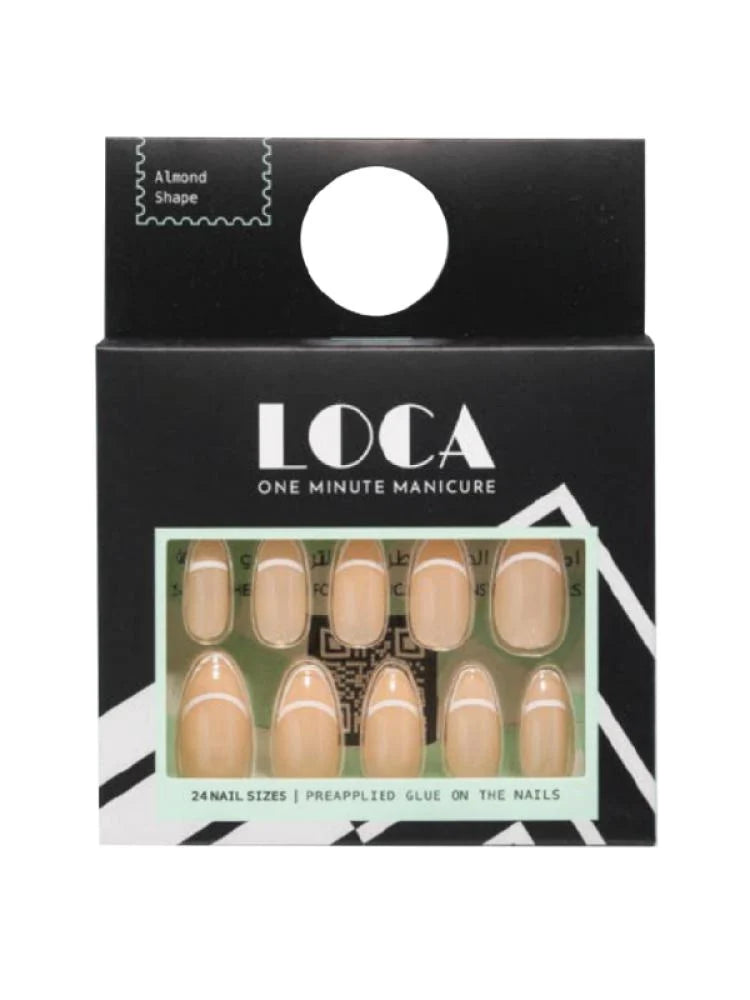 Luca Self-Adhesive Artificial Nails - Almond Beige with Almond White Outline #26