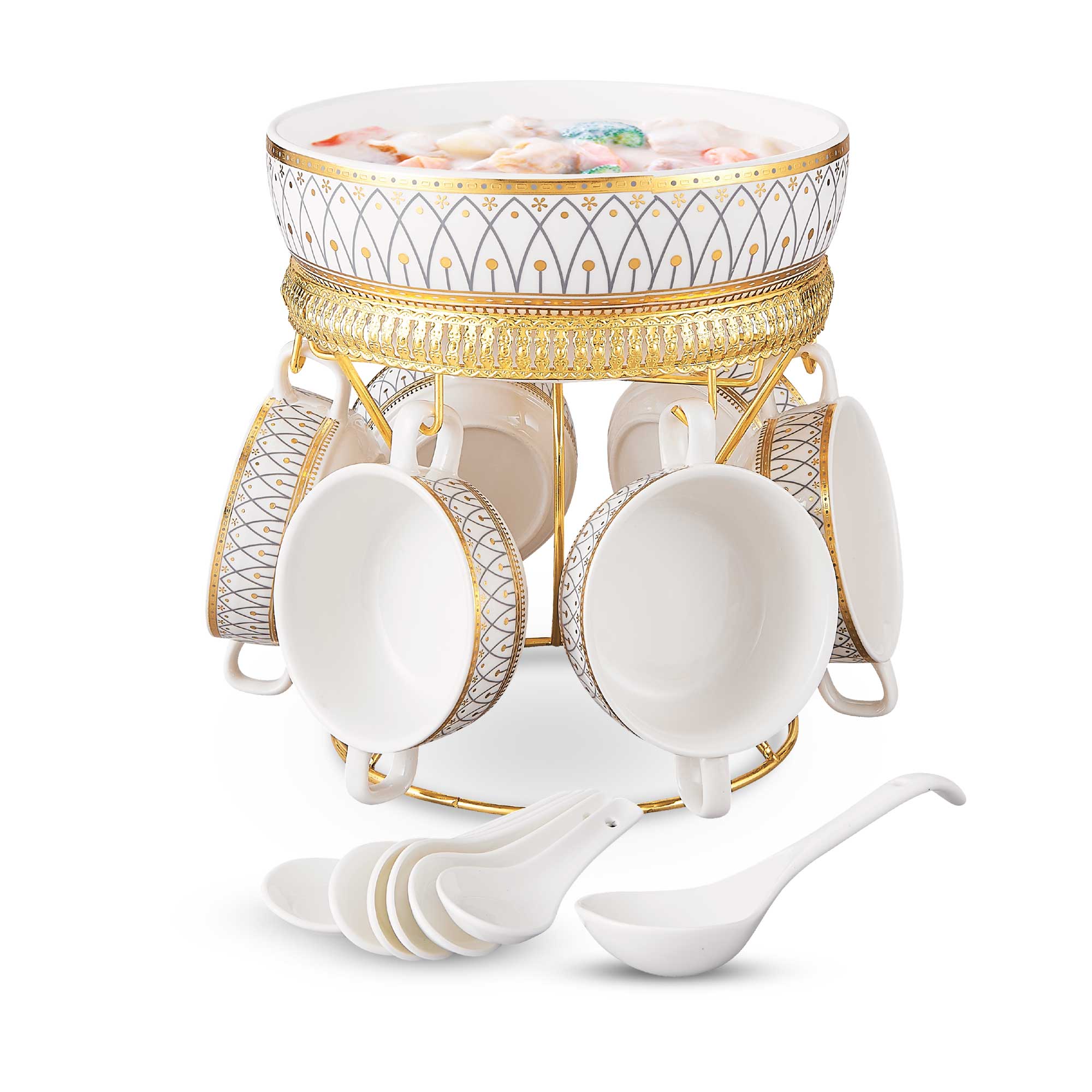 طقم شوربة مذهب15قطعة حامل مذهب دايموند