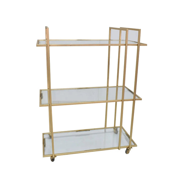 عربية تقديم حديد ذهبي بسطح زجاج شفاف 3 دور