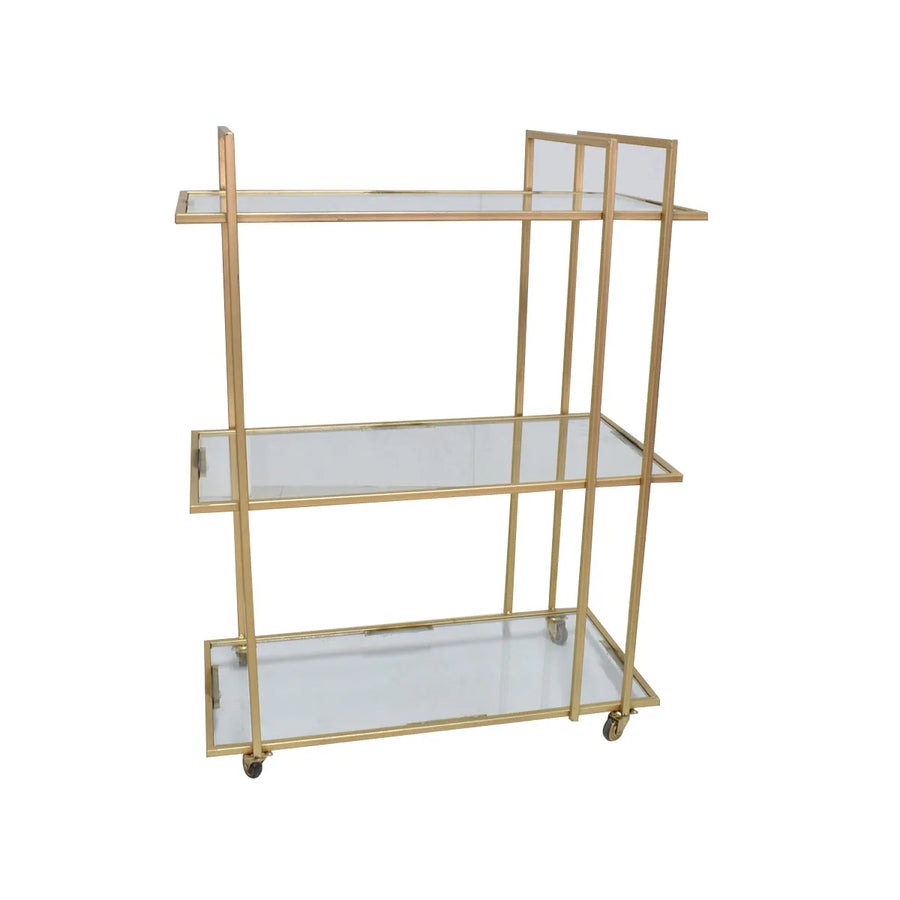 عربية تقديم حديد ذهبي بسطح زجاج شفاف 3 دور