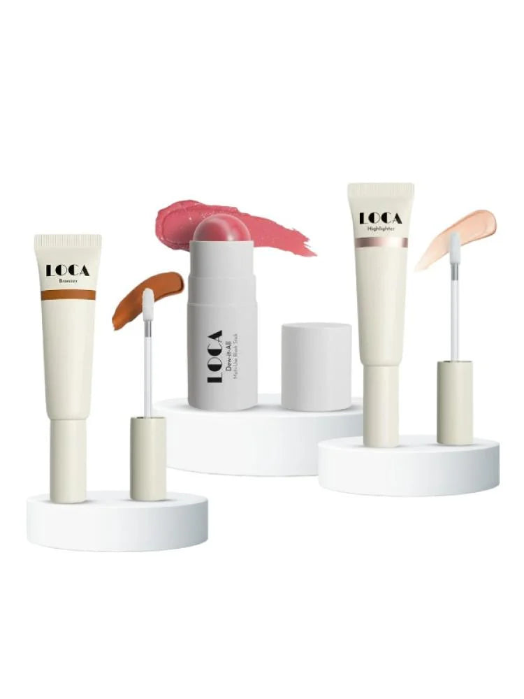 مجموعة الخدود من لوكا - إضاءة وبرونزر وأحمر خدود كريمي | 3 قطع