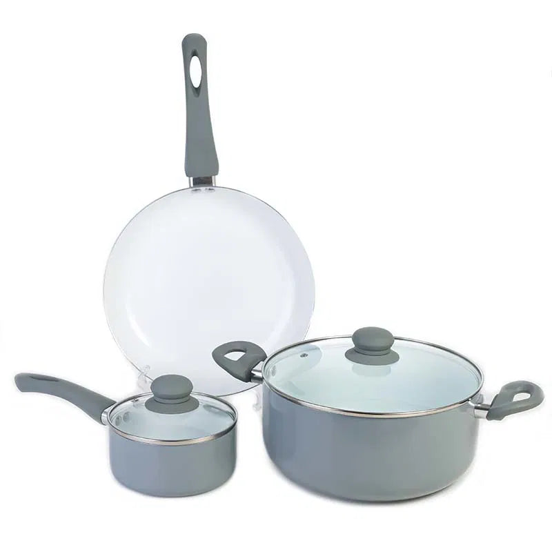 طقم قدور سيراميك 6 قطع رمادي