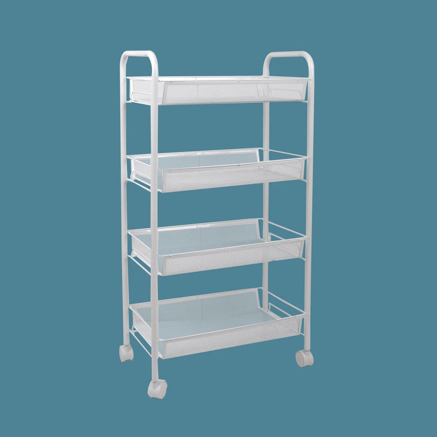 رفوف تخزين معدنية بعجلات 4 دور ابيض
