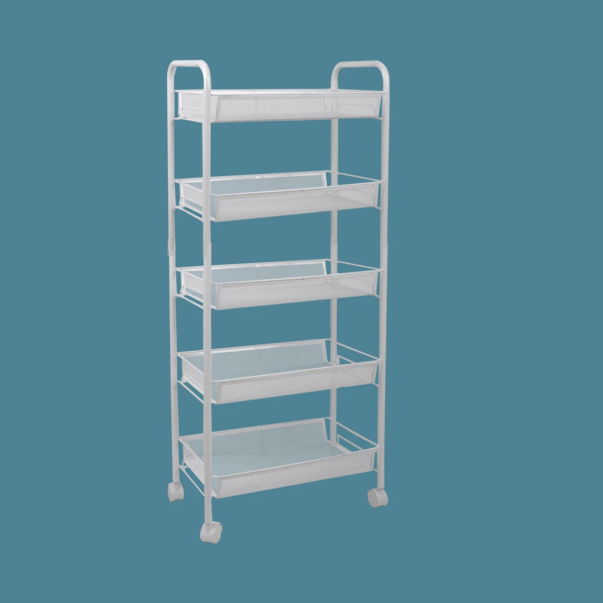رفوف تخزين معدنية بعجلات 5 دور ابيض