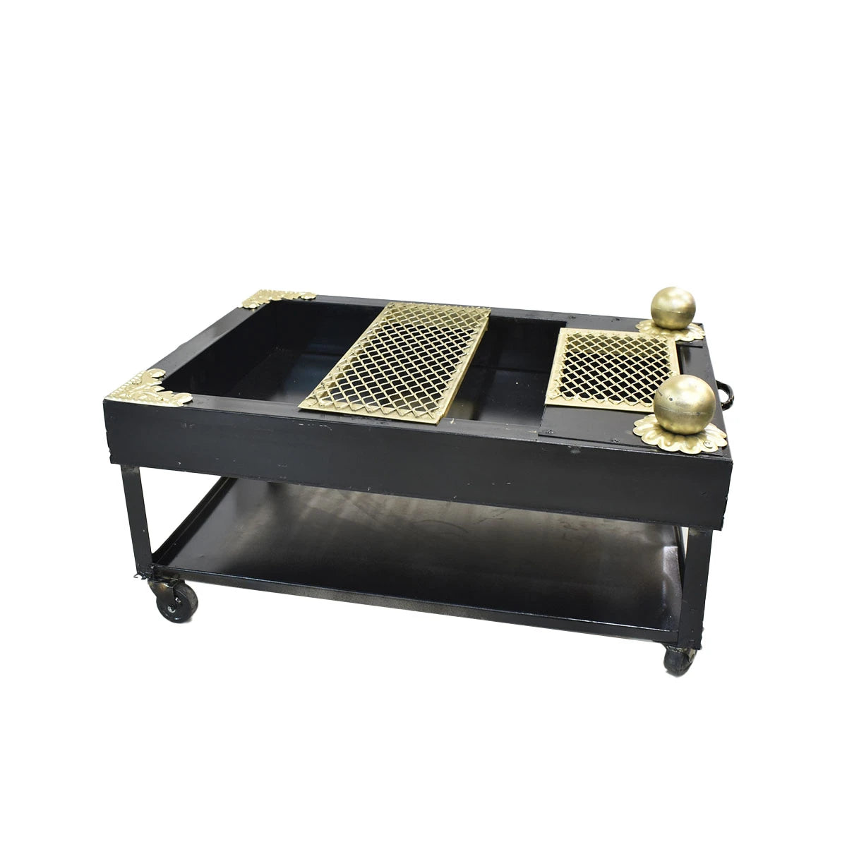 منقل شوي وتدفئة معدني بعجلات مستطيل 80 × 52 × 29 سم