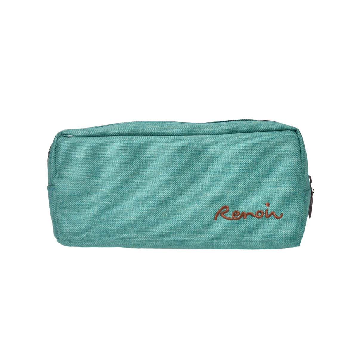 Green zippered fabric pencil case