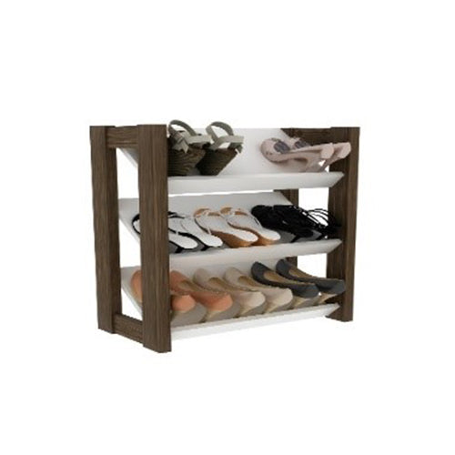 SHOE RACK WHITE/WALNUT