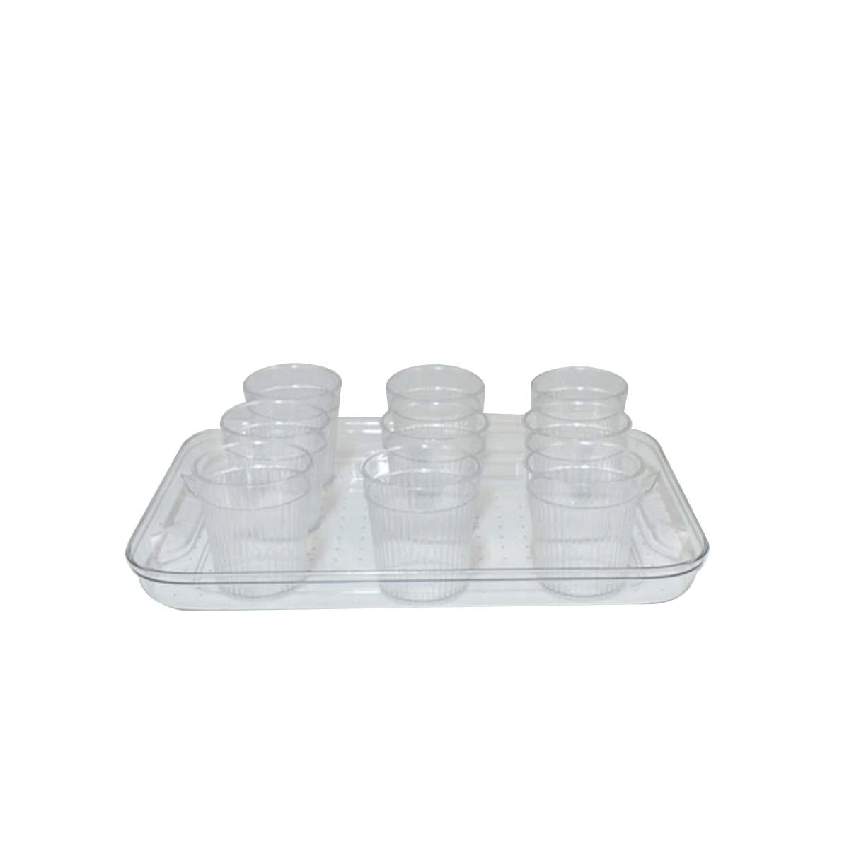 طقم كاسات بلاستيك شفاف مع صينية 10قطعة 180مل FM6004836