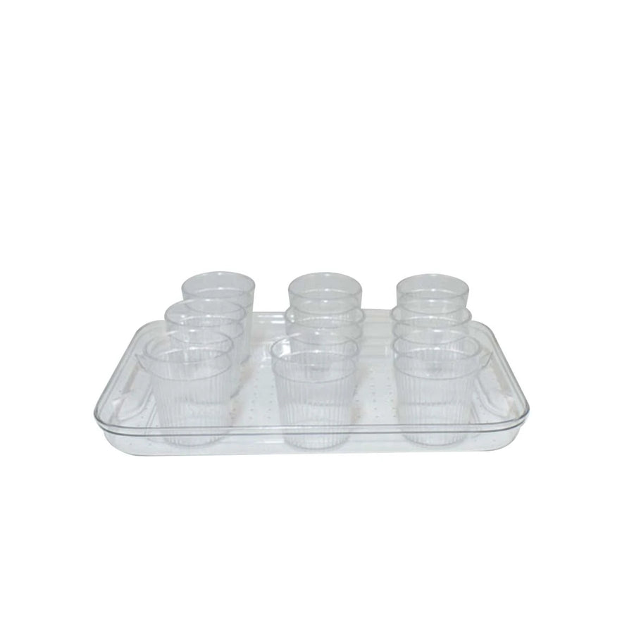 طقم كاسات بلاستيك شفاف مع صينية 10قطعة 180مل FM6004836