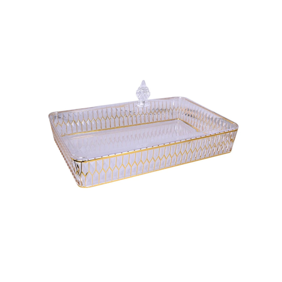 صينية تقديم اكريليك مستطيل شفاف ذهبي 30 × 20 × 6 سم 6004112
