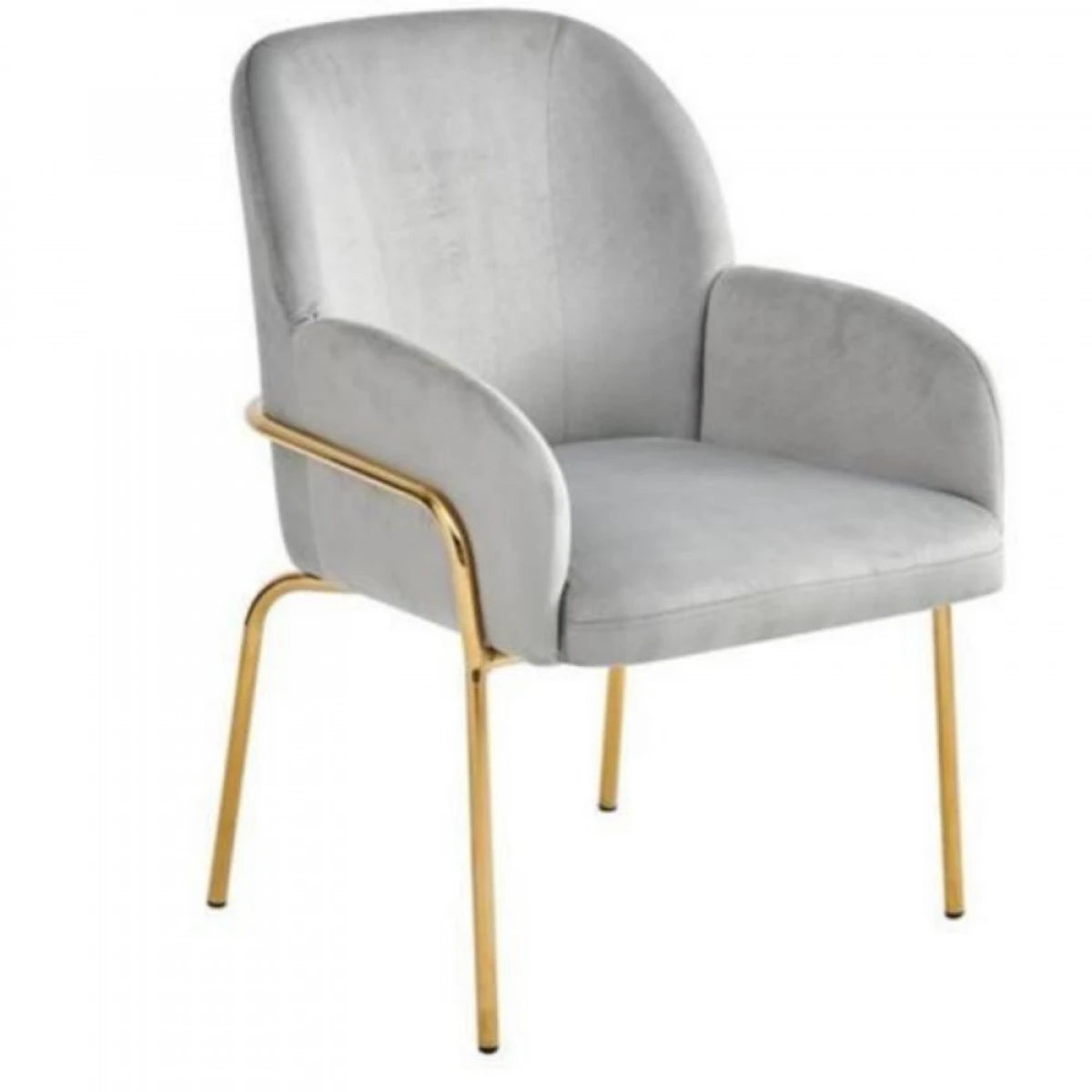 كرسي مخمل رمادي ذهبي