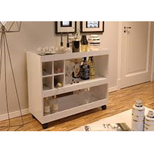 طاولة خدمة جانبية بعجل لغرف المعيشة والمنزل لون اوف وايت