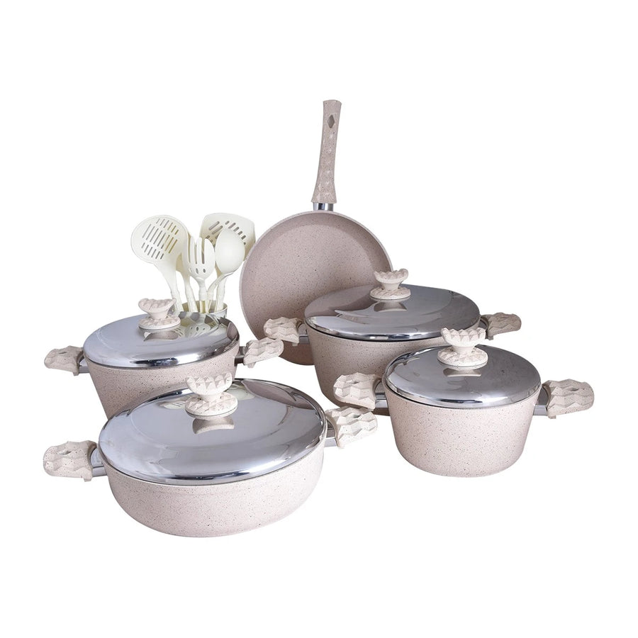 طقم قدور طبخ جرانيت بونيرا بغطاء استيل 15 قطعة