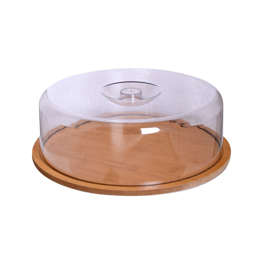 صينية تقديم خشب دائري بغطاء شفاف 25 سم 00396S