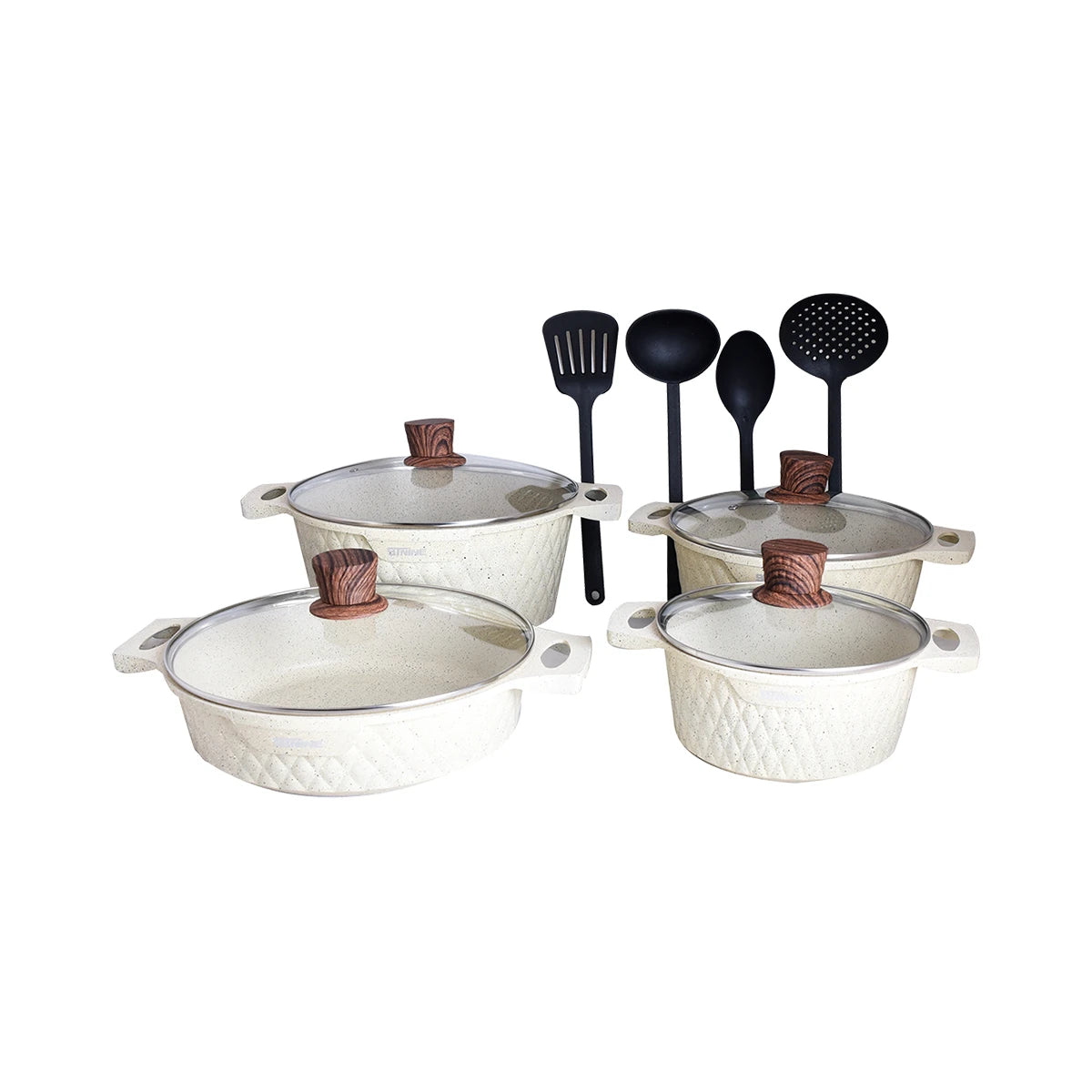 طقم قدور طبخ جرانيت بغطاء زجاج 12قطعة بيج 9502438