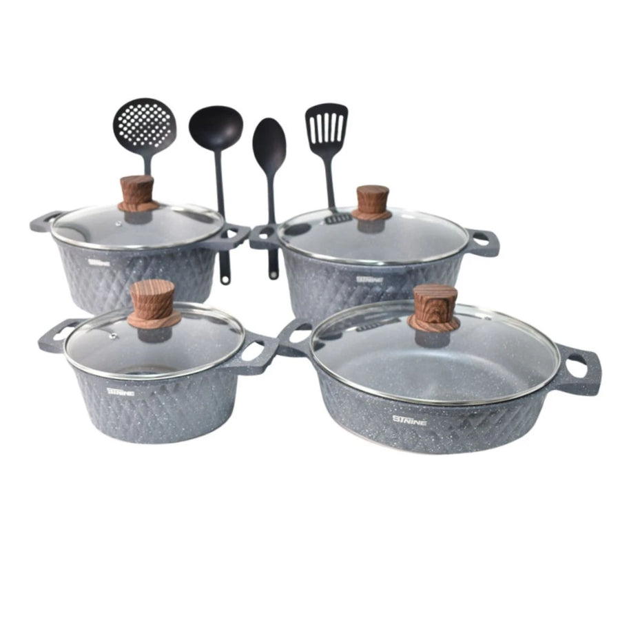 طقم قدور طبخ جرانيت بغطاء زجاج 12قطعة رمادي 9502439