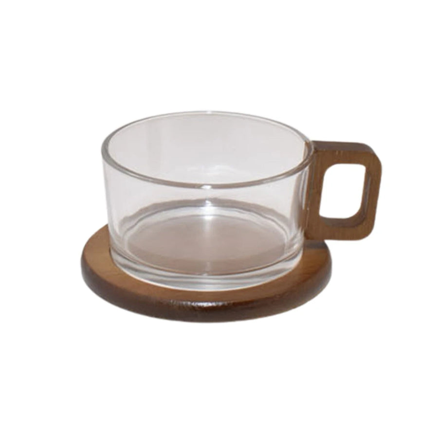 كوب زجاج مع صحن خشب 1020342