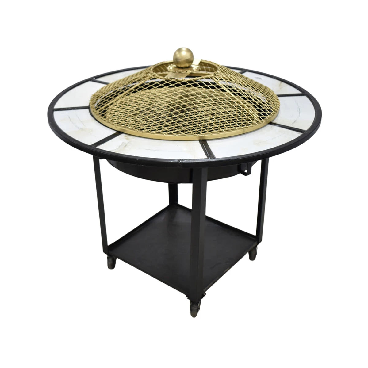 منقل شوي وتدفئة معدني بعجلات دائري 80 × 80 × 60 سم