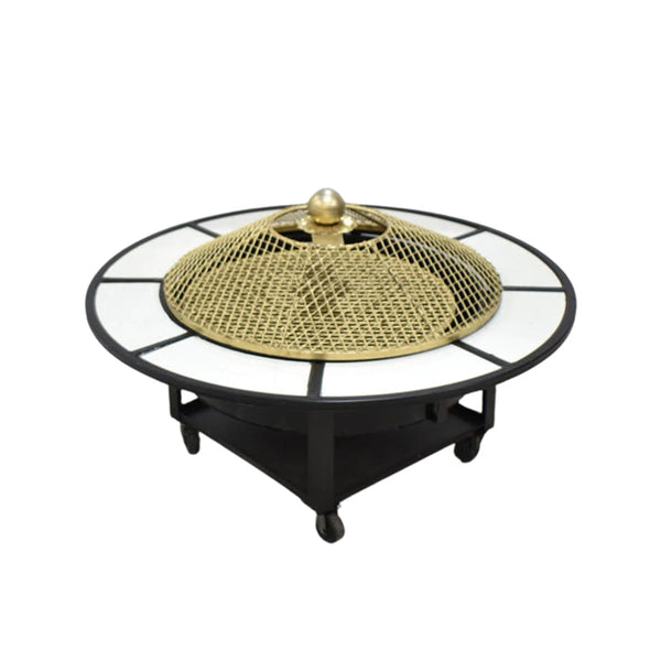 منقل شوي وتدفئة معدني بعجلات دائري 80 × 80 × 33 سم