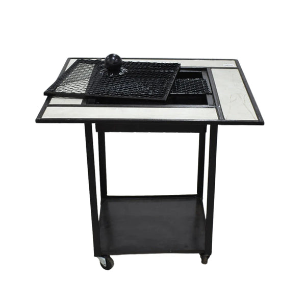 منقل شوي وتدفئة معدني بعجلات مربع 85 × 85 × 60 سم