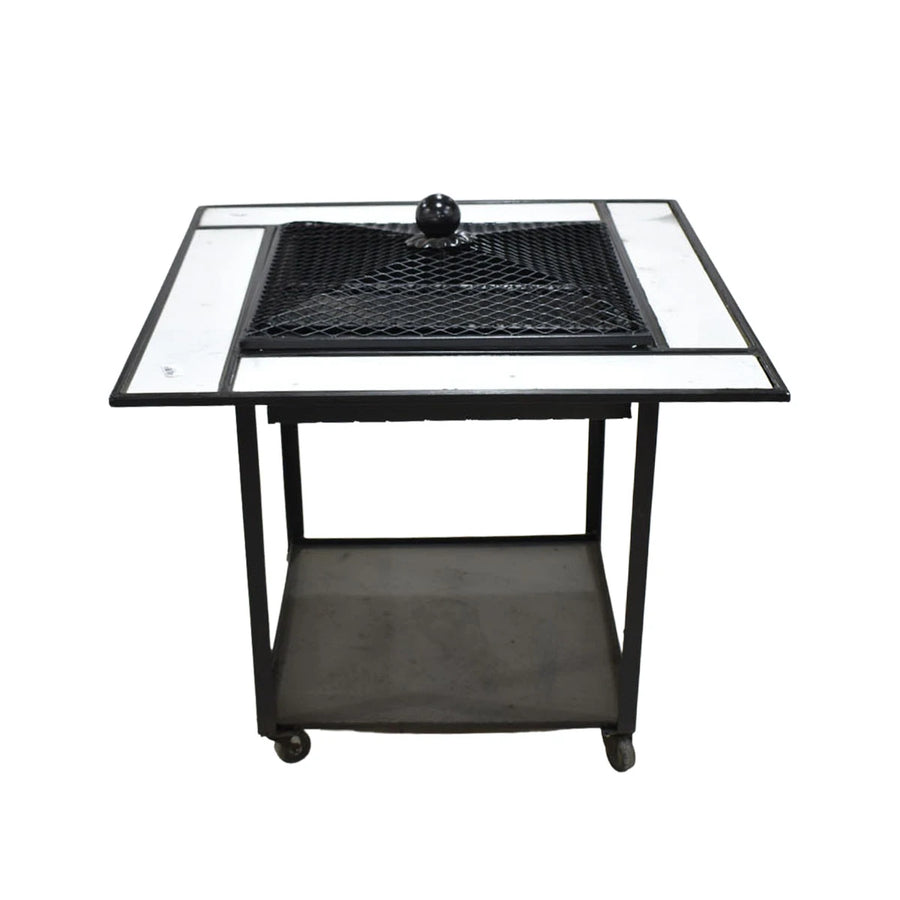 منقل شوي وتدفئة معدني بعجلات مربع 75 × 75 × 60 سم