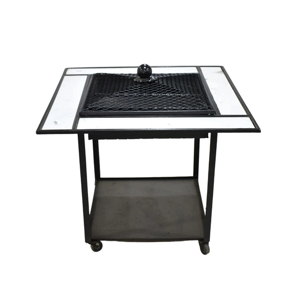 منقل شوي وتدفئة معدني بعجلات مربع 65 × 65 × 60 سم