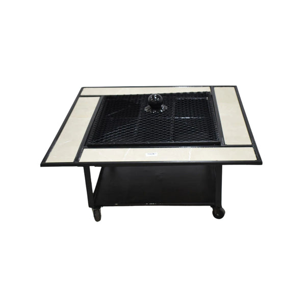 منقل شوي وتدفئة معدني بعجلات مربع 85 × 85 × 33 سم