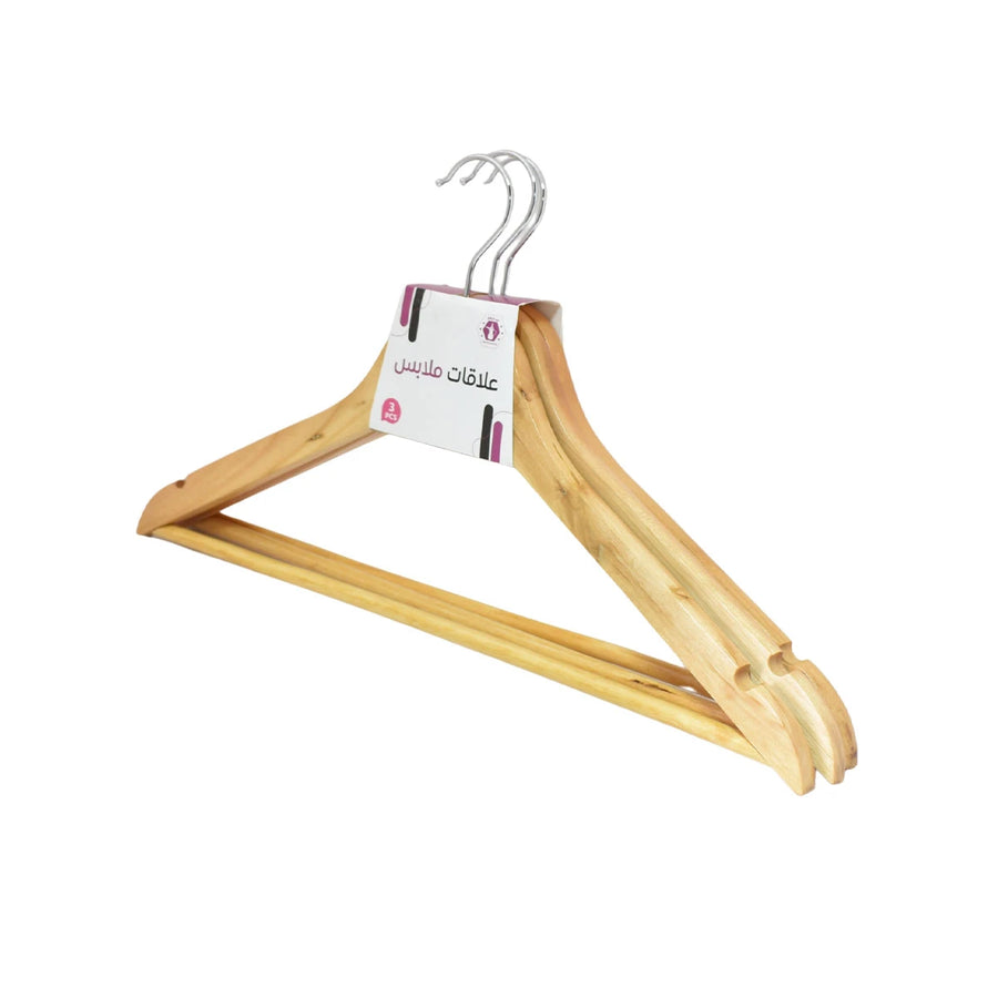 علاق ملابس خشب 3 قطعة بني