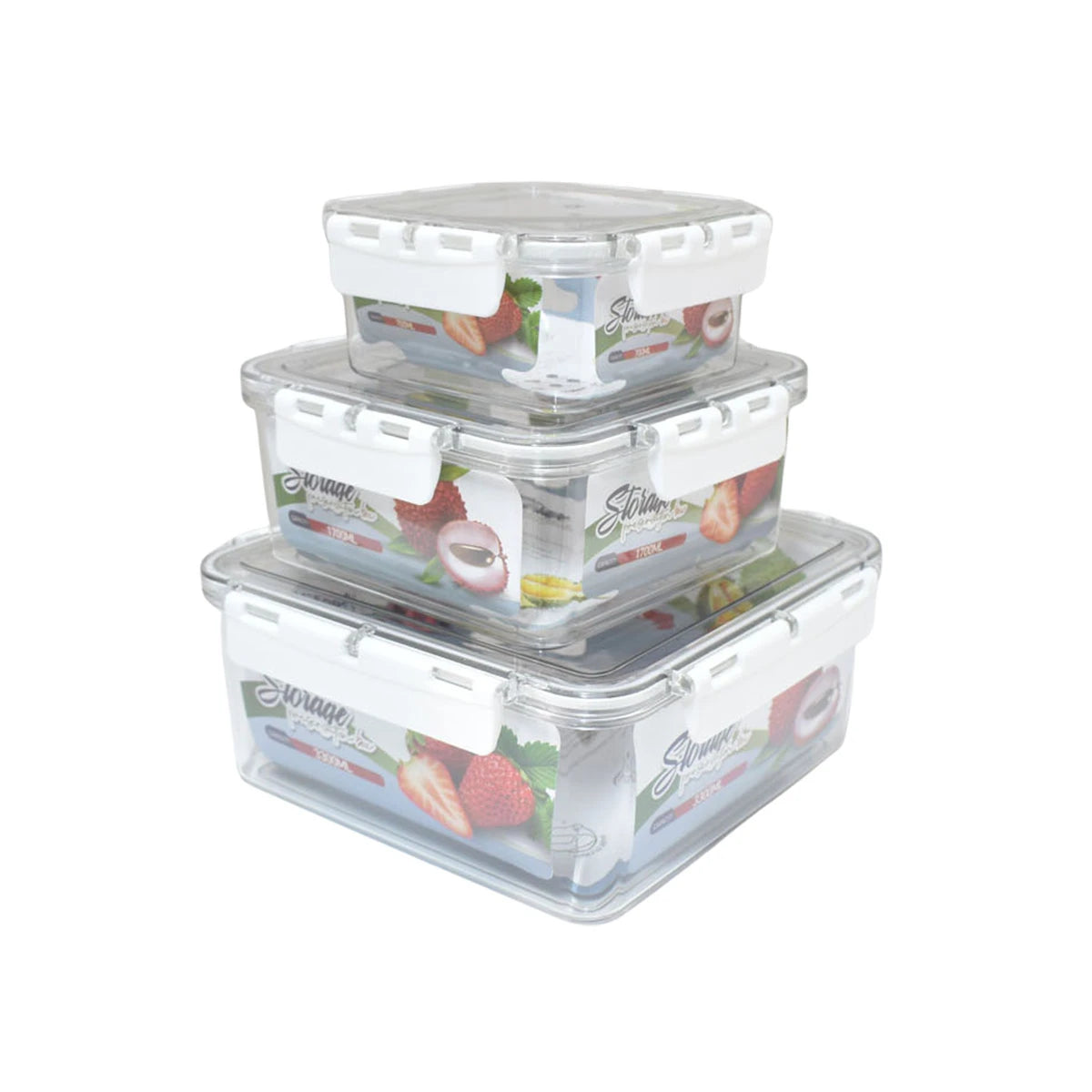 طقم حافظات تخزين اكريليك شفاف 3 قطعة مربع