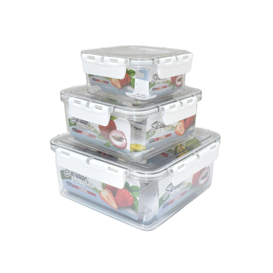 طقم حافظات تخزين اكريليك شفاف 3 قطعة مربع