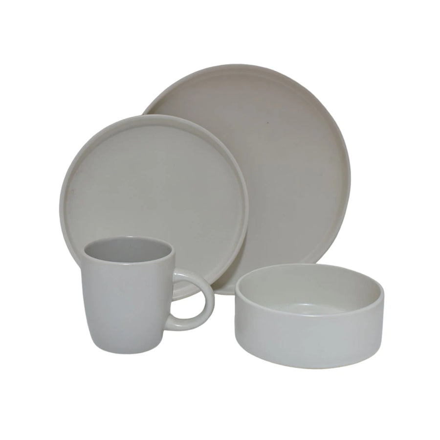 طقم اواني سفرة سيراميك 16قطعة رمادي فاتح