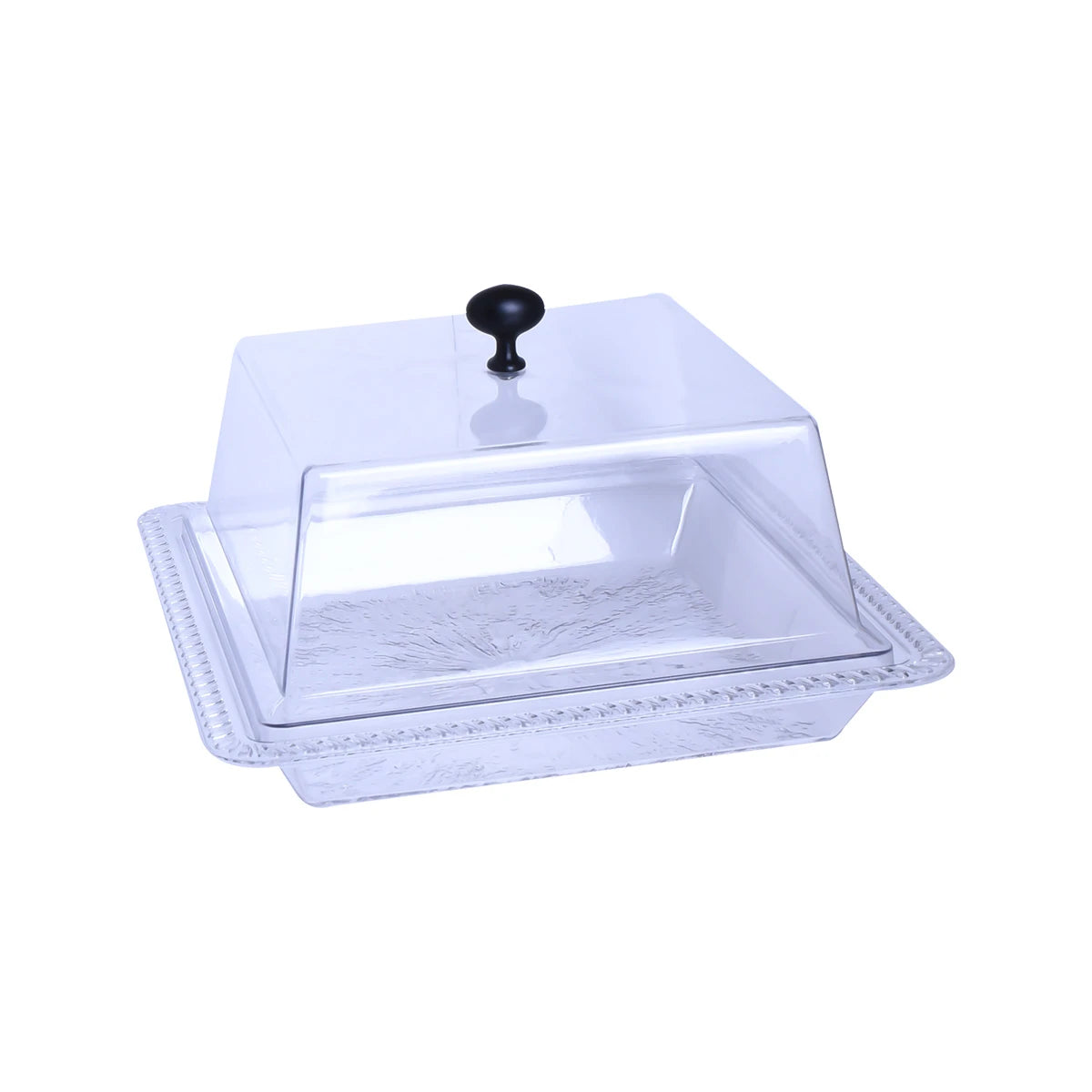صحن تقديم اكريليك مربع شفاف بغطاء 30 × 30 × 15سم