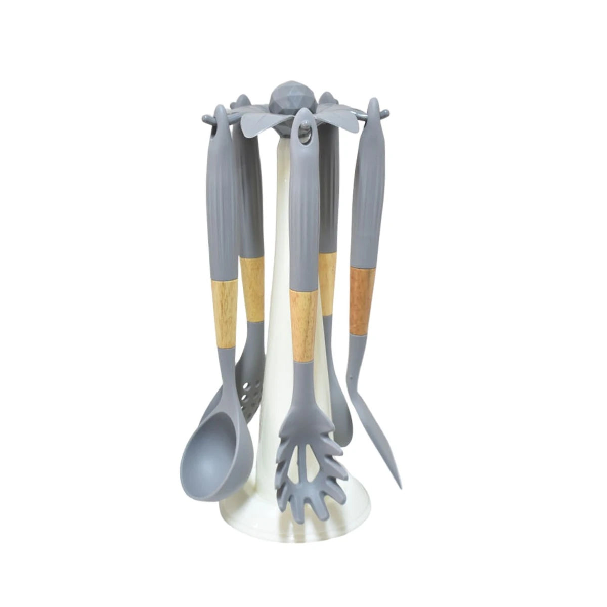 Silicone cooking spoon set with stand, 6 pieces
