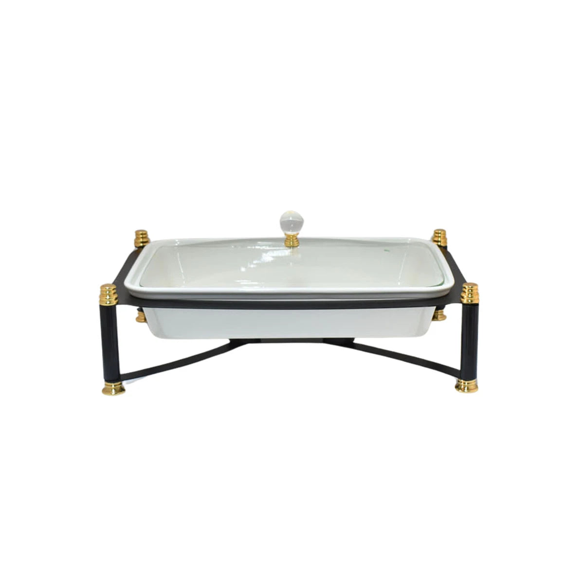 صينية تسخين طعام سيراميك مستطيل بغطاء زجاج 13.5أنش