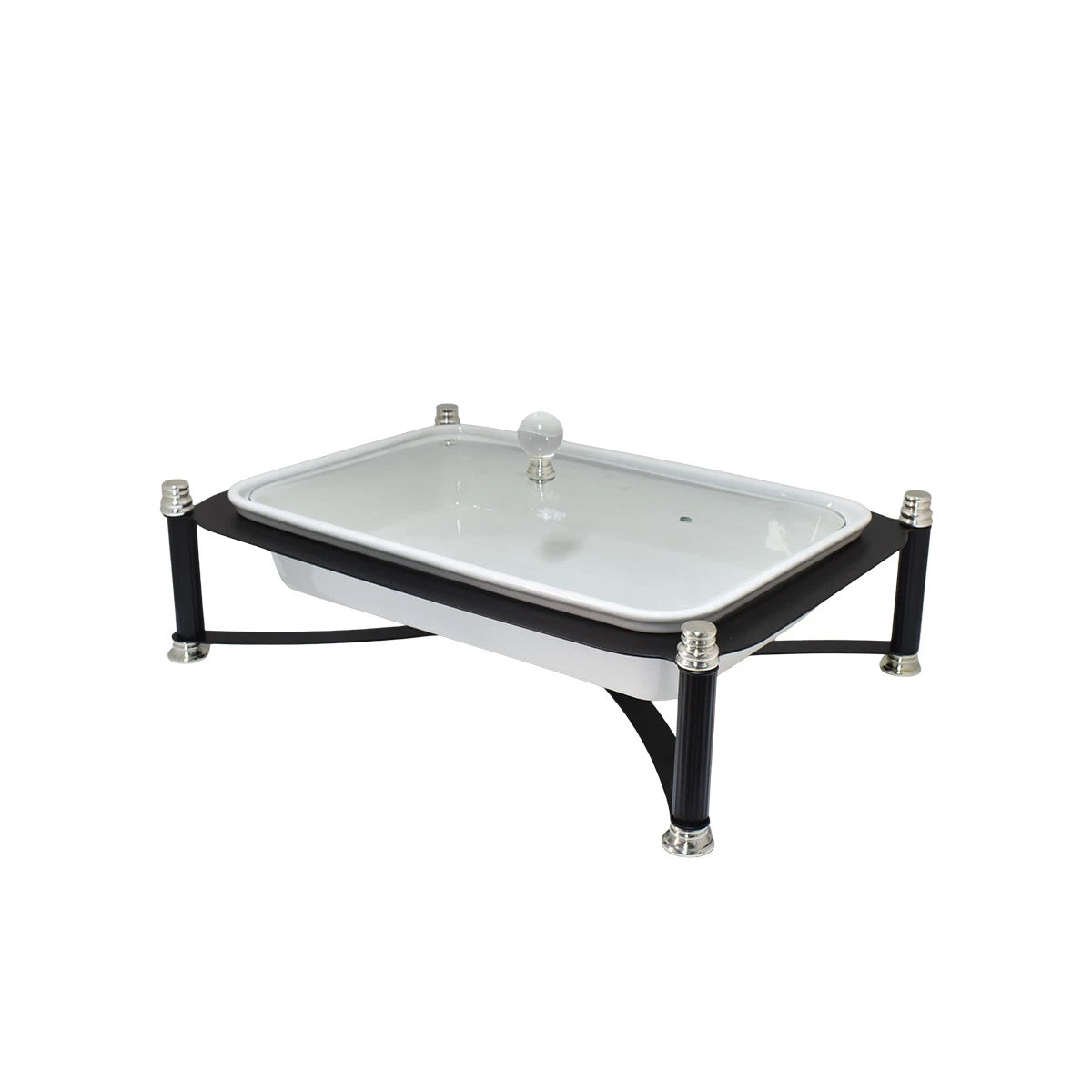 صينية تسخين طعام سيراميك مستطيل بغطاء زجاج 15أنش