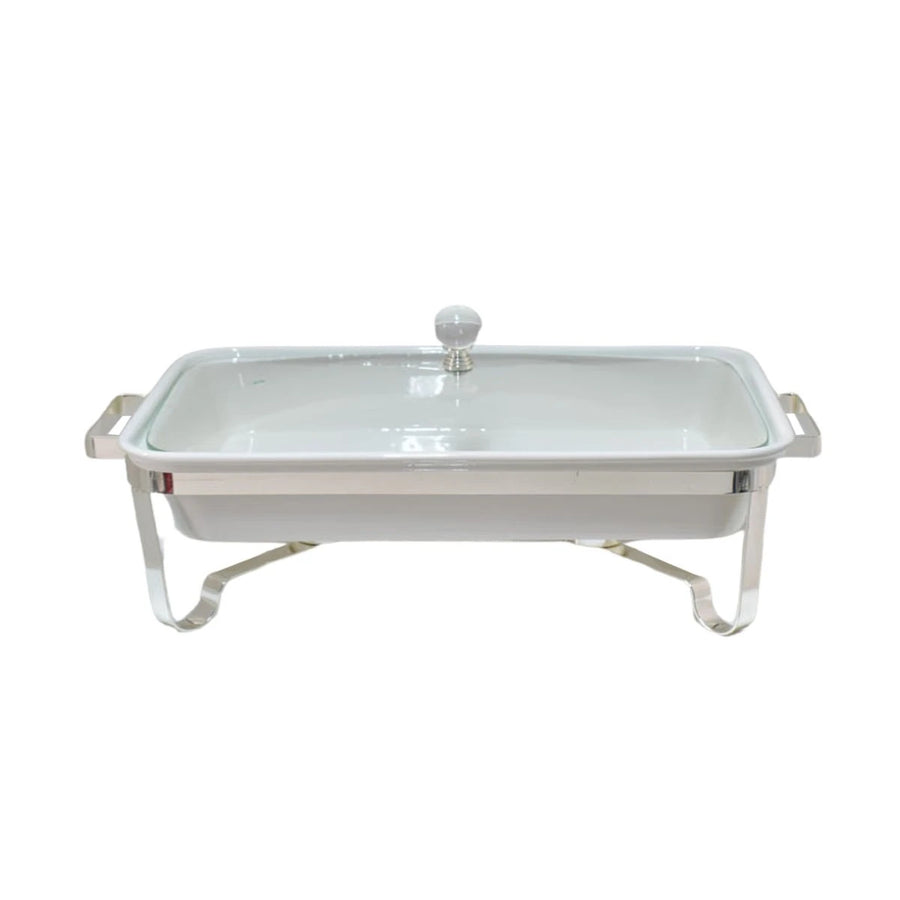 صينية تسخين طعام سيراميك مستطيل بغطاء زجاج 15أنش